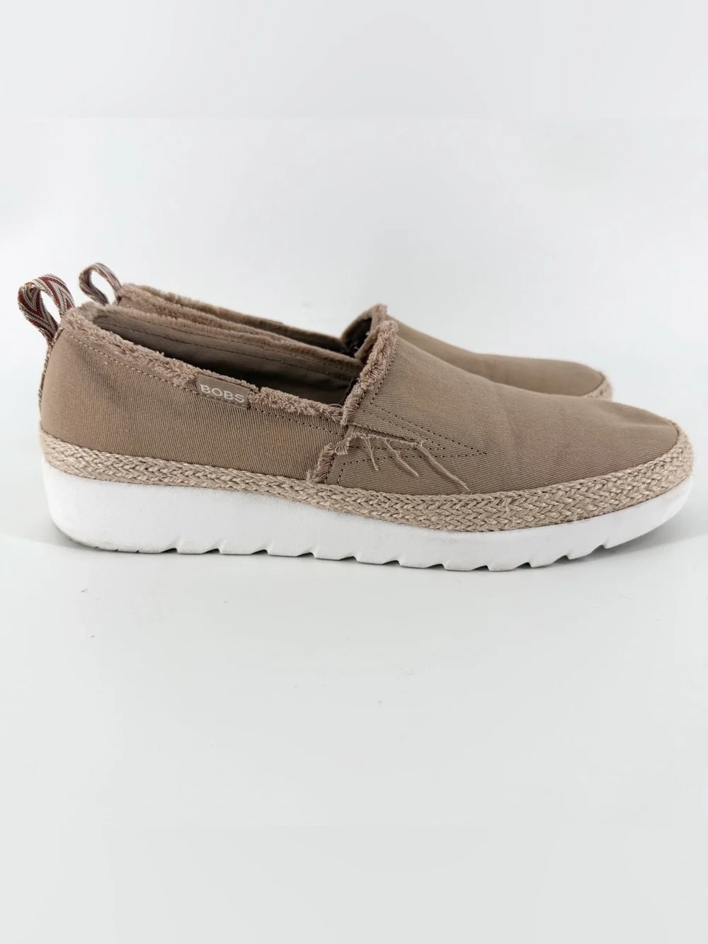 Skechers BOBS Sz 10 Flexpadrille Hi Be Rosey Tan Canvas Espadrille Slip On Shoes